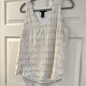 White House Black Market  White and Metallic Tank Top